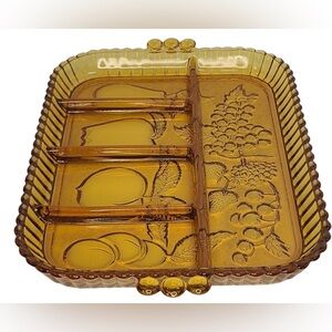 Vintage Amber Glass Divided Serving Tray